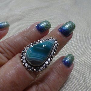 Beautiful "GREEN BOTSWANA AGATE" Handmade Sterling Ring Size 8.25 #789A